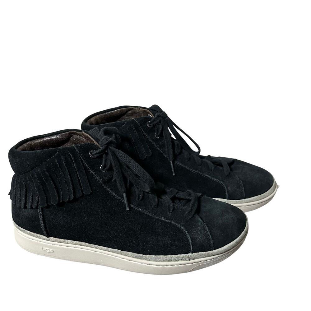 UGG Cali High Fringe Men’s 10 Black Suede High Top Sneakers Casual Lace Up Shoes